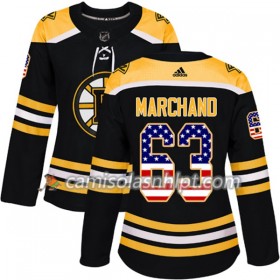Camisola Boston Bruins Brad Marchand 63 Adidas 2017-2018 Preto USA Flag Fashion Authentic - Mulher